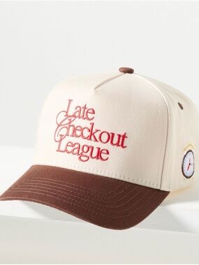 Anthropologie Cream and Brown 'Late Checkout League' Baseball Cap